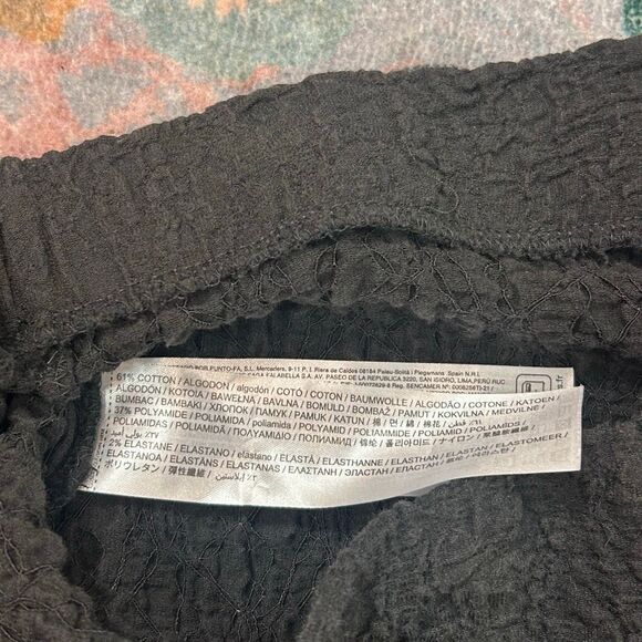 Mango Pants Womens Black Medium Textured Popcorn Stretchy Knit Flare Wide leg - Picture 15 of 15